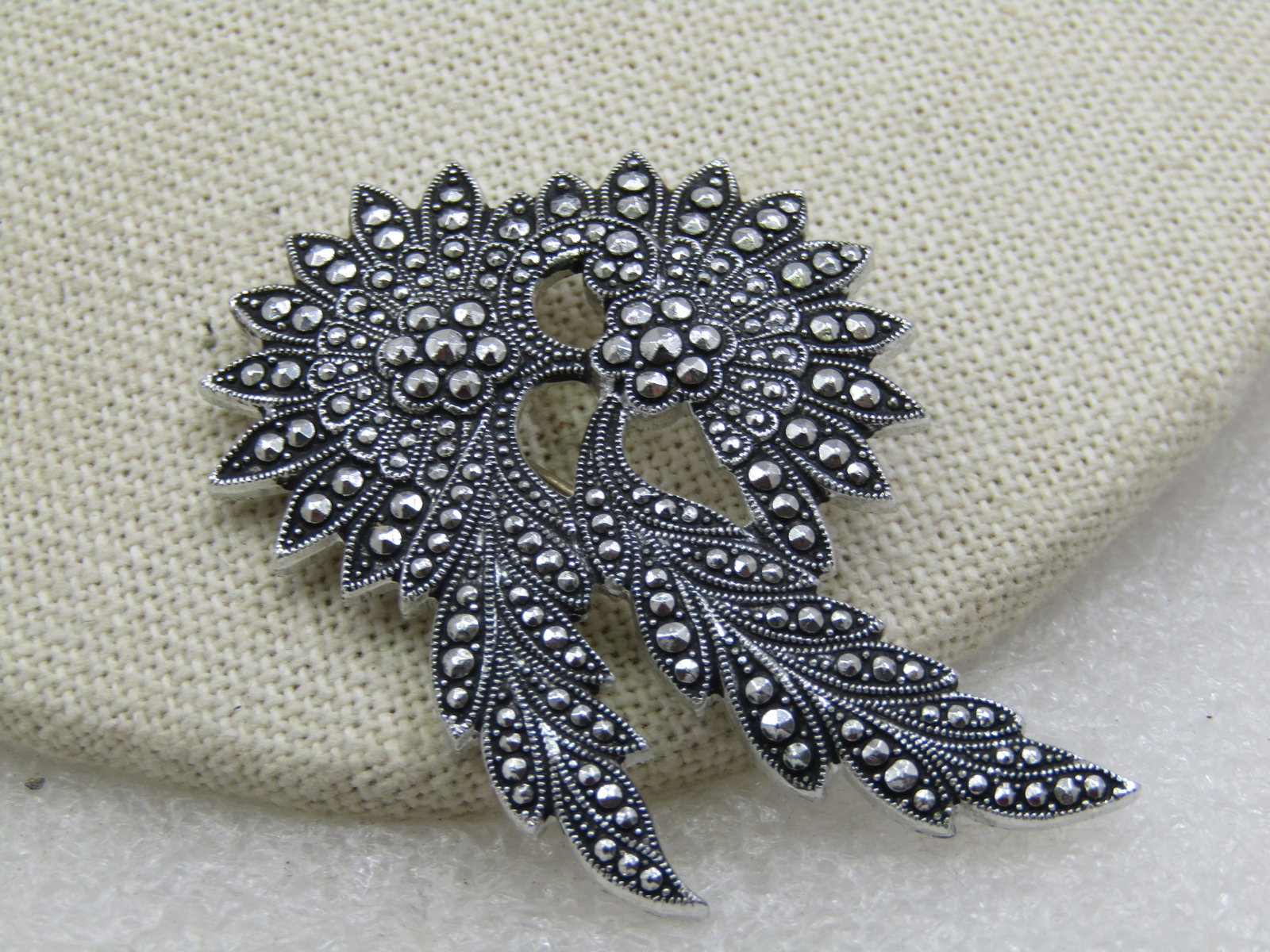 Vintage Aluminum Faux Marcasite Brooch, W. Germany, Mid-Century, trombone Clasp - 3
