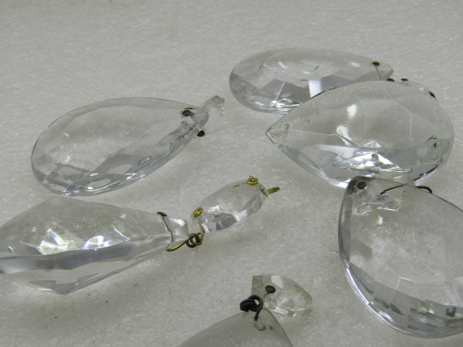 Vintage Cut Crystal Chandelier Prisims, 6 two Piece Drops and 1 Teardrop - 2