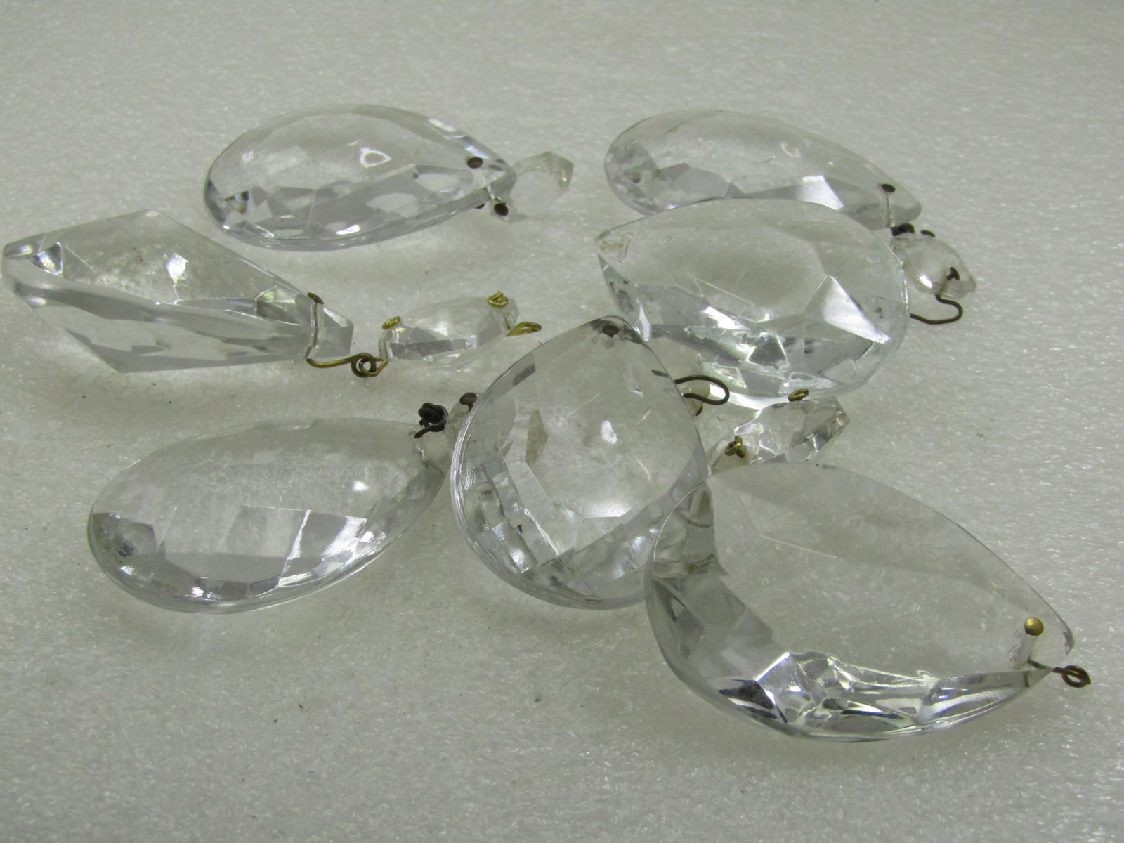 Vintage Cut Crystal Chandelier Prisims, 6 two Piece Drops and 1 Teardrop - 3