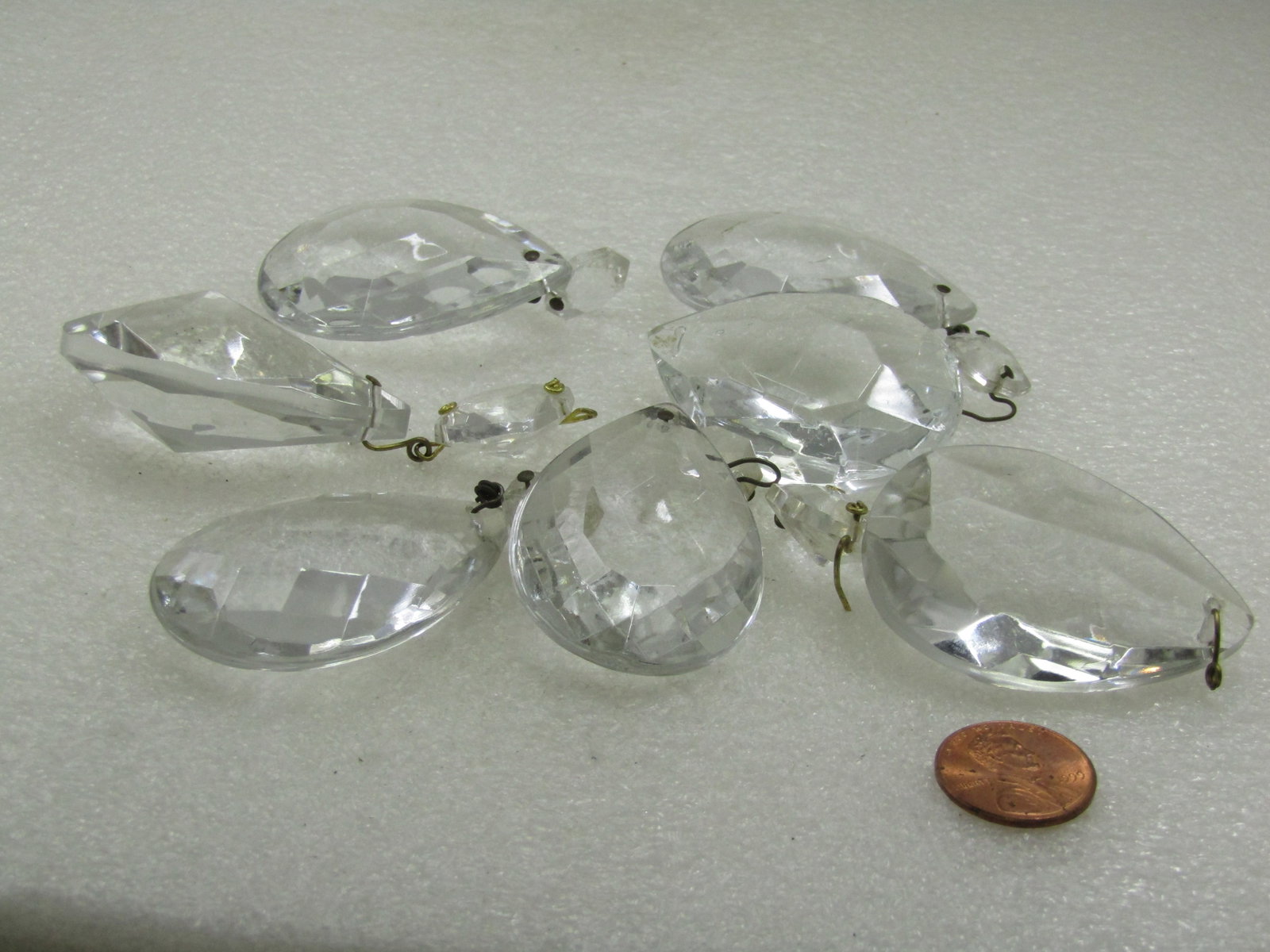 Vintage Cut Crystal Chandelier Prisims, 6 two Piece Drops and 1 Teardrop - 4