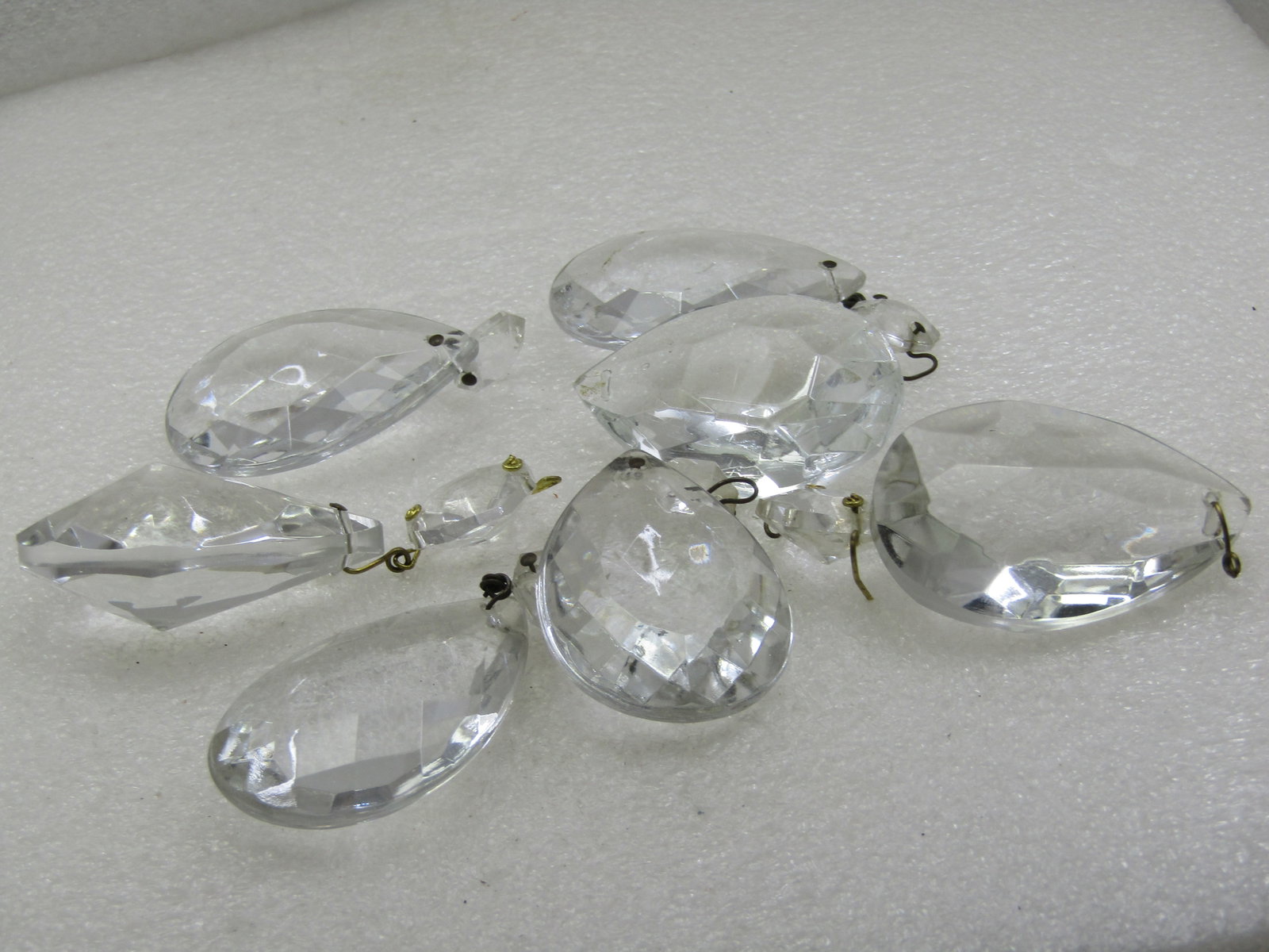 Vintage Cut Crystal Chandelier Prisims, 6 two Piece Drops and 1 Teardrop - 5