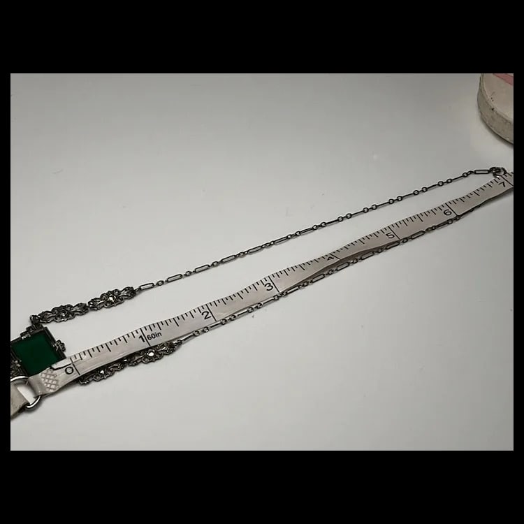 Vintage Art Deco Emerald Green Marcasite NecklaceSterling Silver/ MarcasiteWeighs 7.1 gramsMeasures - 8