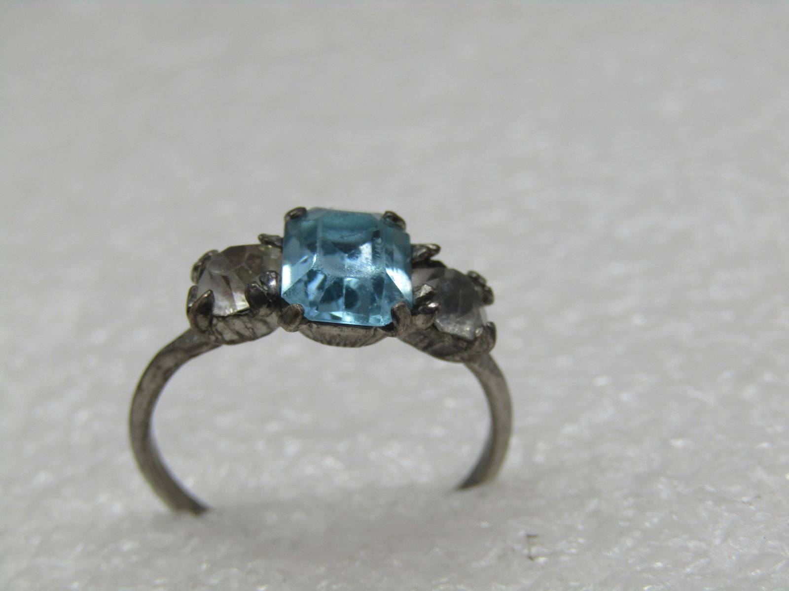 Vintage Sterling Aqua & Clear Rhinestone Ring, Sz. 8, 1940's, Signed - 4