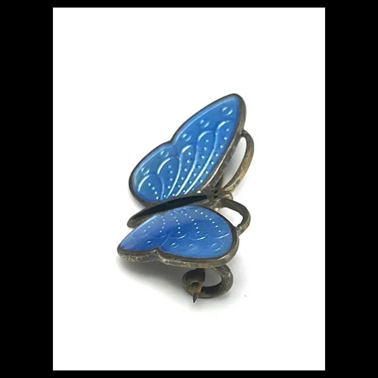 Vintage Sterling SIlver Enamel Blue Butterfly Brooch Signed Norway - 3