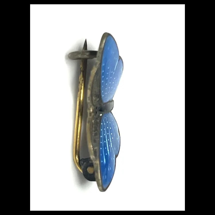 Vintage Sterling SIlver Enamel Blue Butterfly Brooch Signed Norway - 4