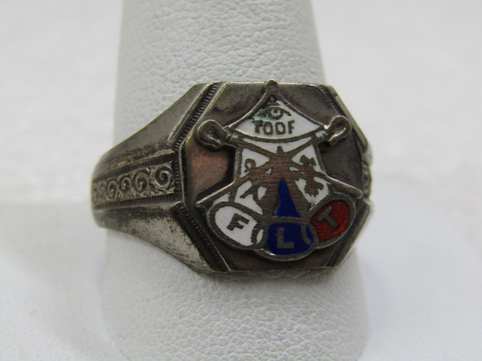 Sterling Enameled Oddfellows Ring, iOOF, FLT Sz. 12.75, Mid-Century - 2