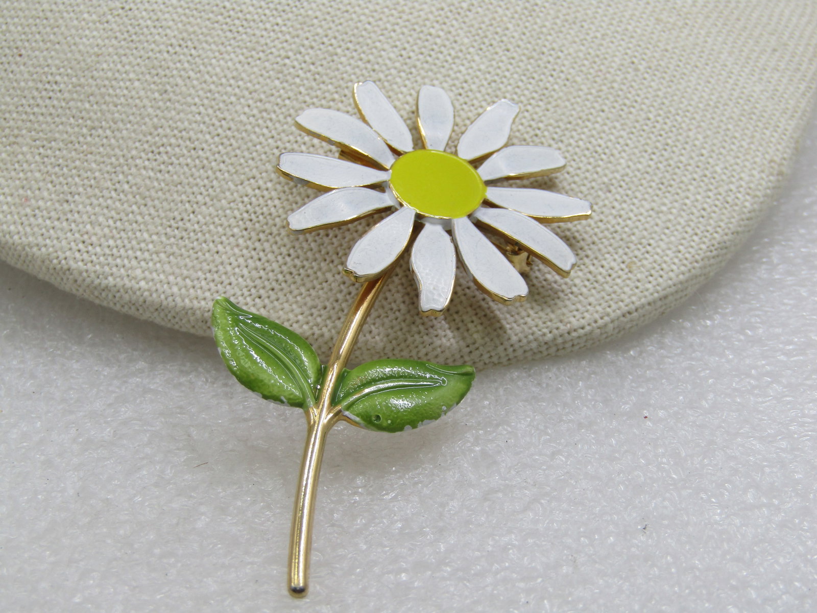 Vintage Enameled Daisy Brooch 1960's, 3" - 2