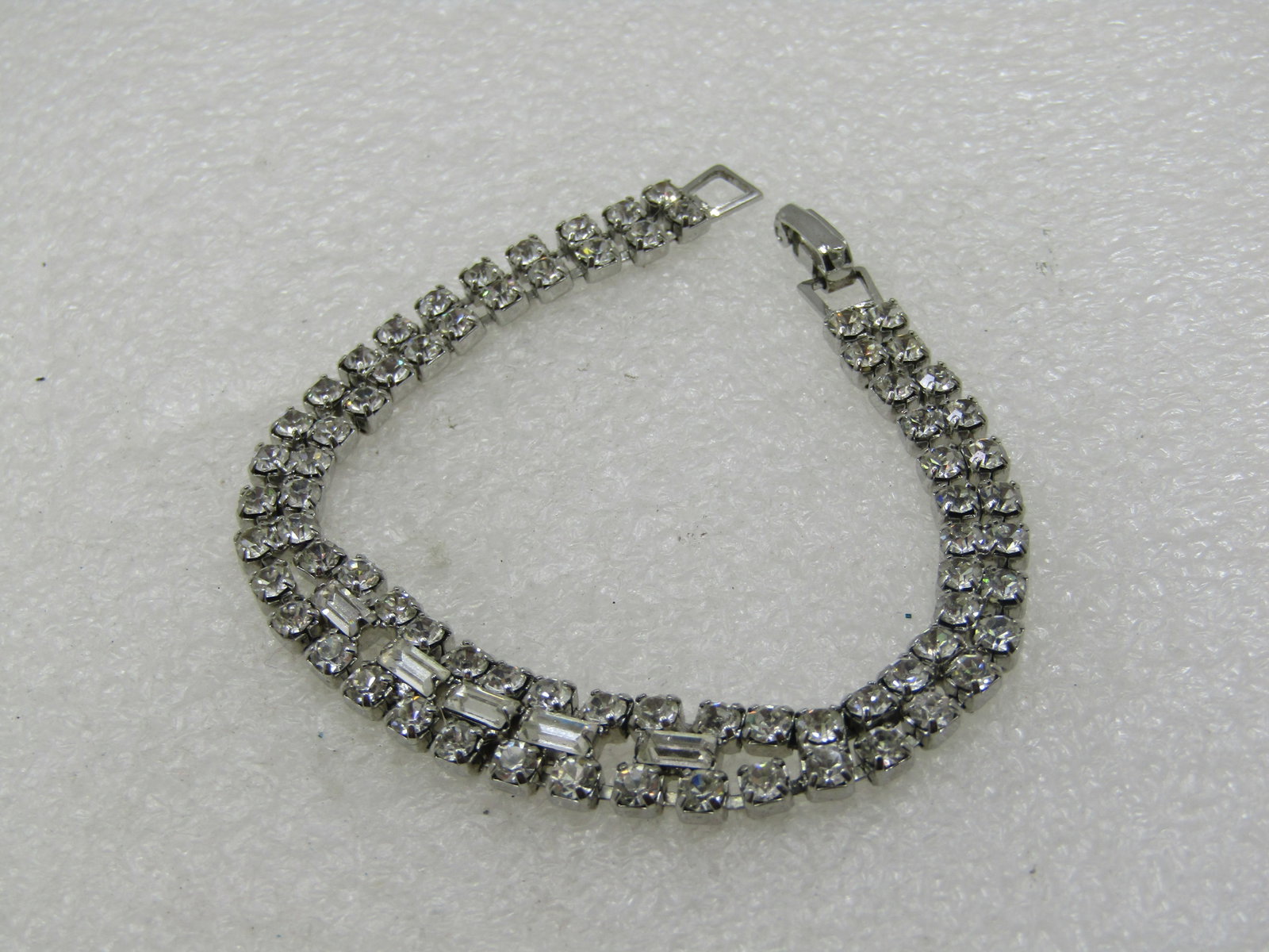 Vintage Rhinestone Double Strand Bracelet with Baguettes, 7.25" - 2