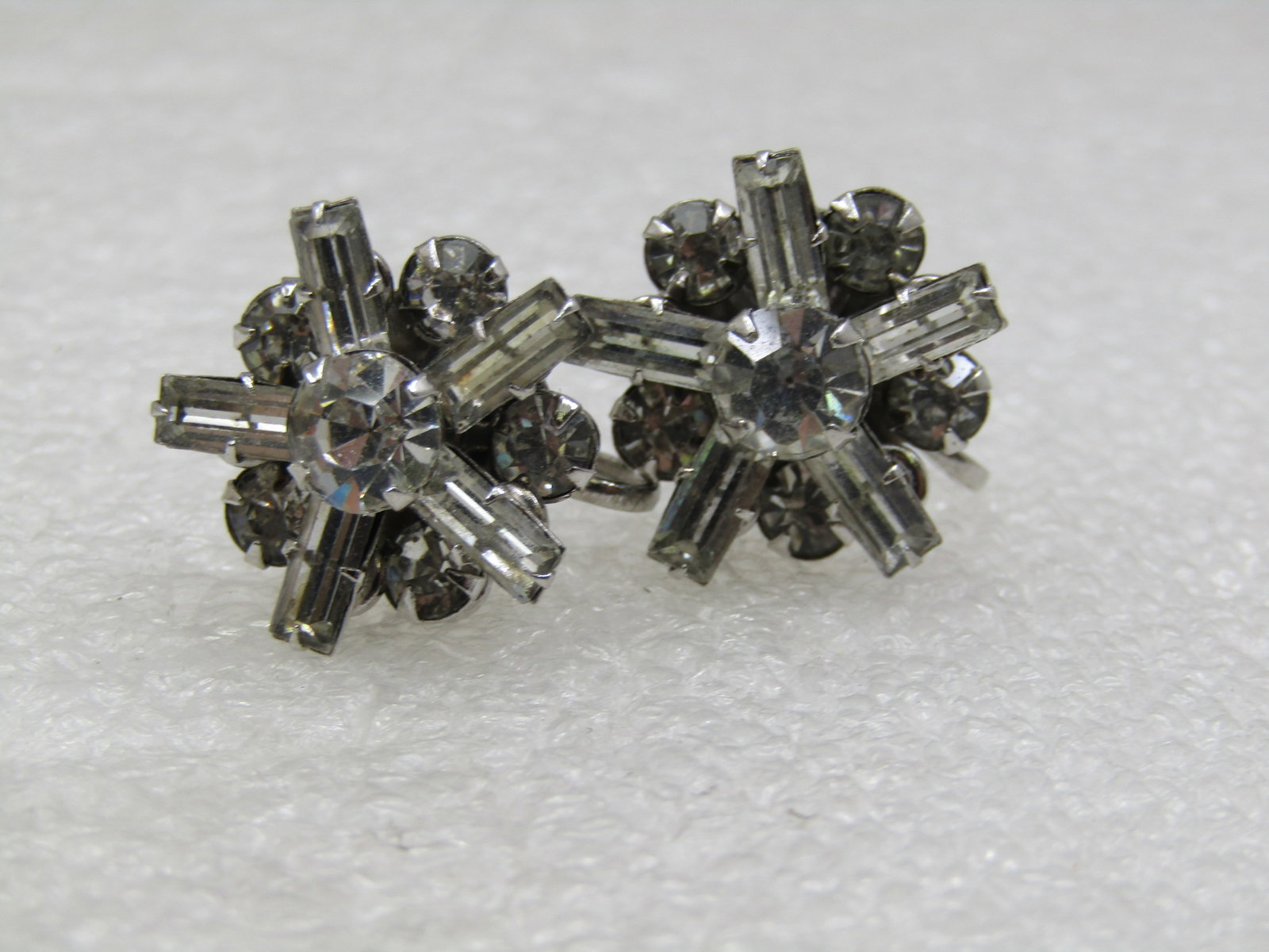 Vintage Rhinestone Baguette Tiered Earrings, Screwback, 1950's-1960's - 2