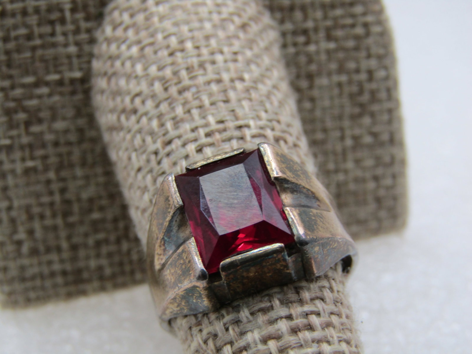 Vintage 10kt Plated Sterling Ruby Ring, Sz. 7.75, Signed F.C. - 4