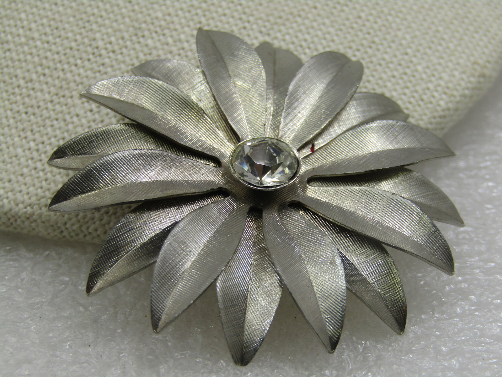 Vintage Silver Tone Blossom Brooch with Rhinestone 2" - 2