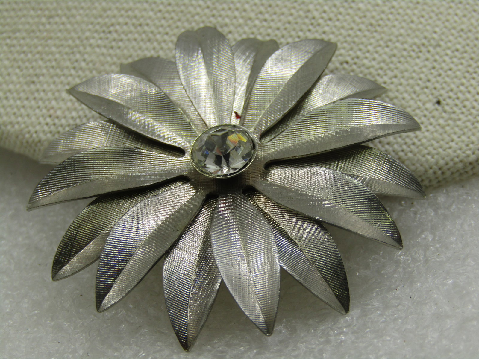 Vintage Silver Tone Blossom Brooch with Rhinestone 2" - 3