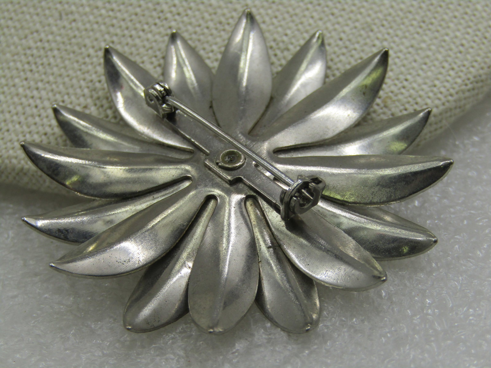 Vintage Silver Tone Blossom Brooch with Rhinestone 2" - 4