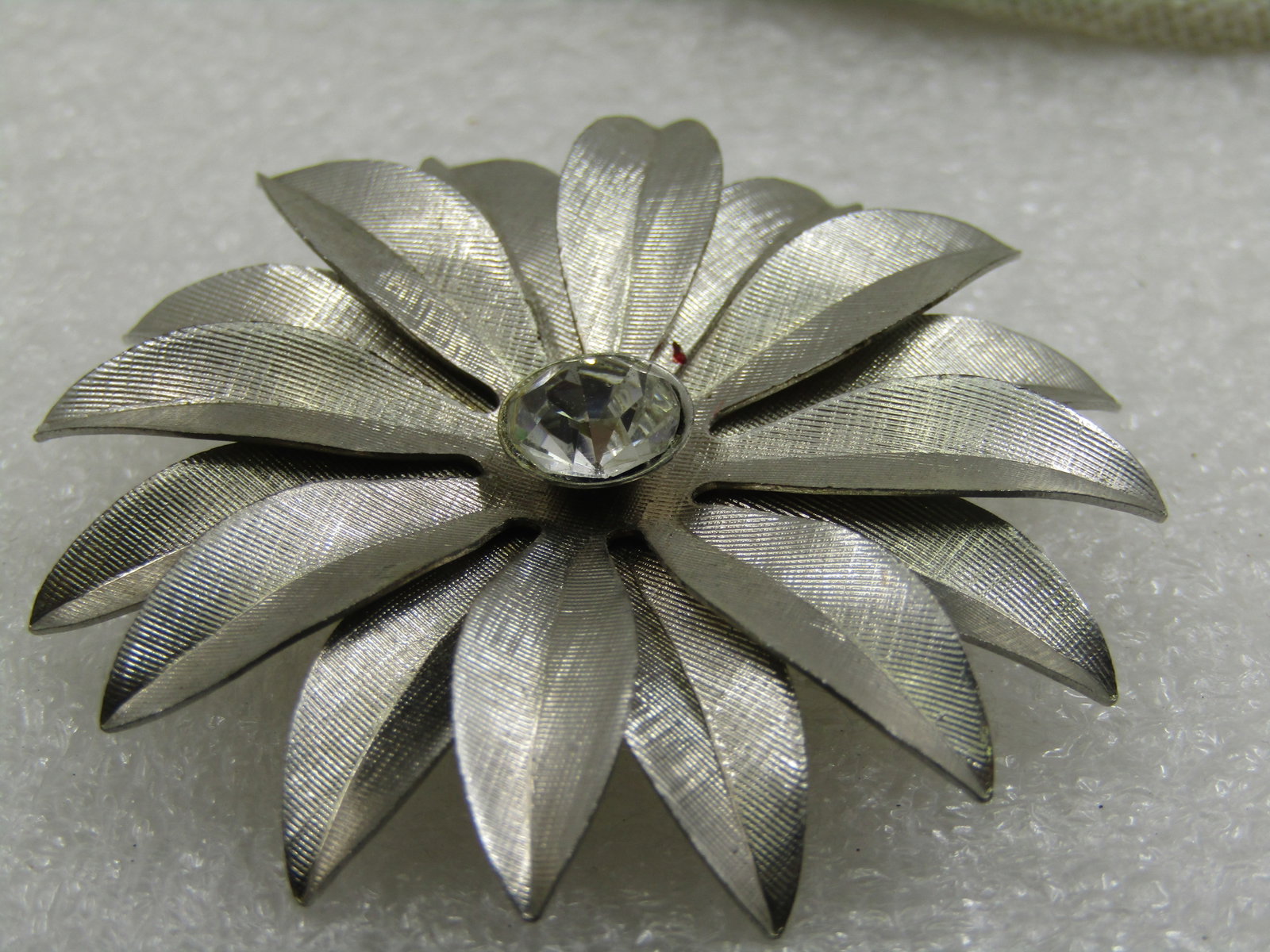 Vintage Silver Tone Blossom Brooch with Rhinestone 2" - 5