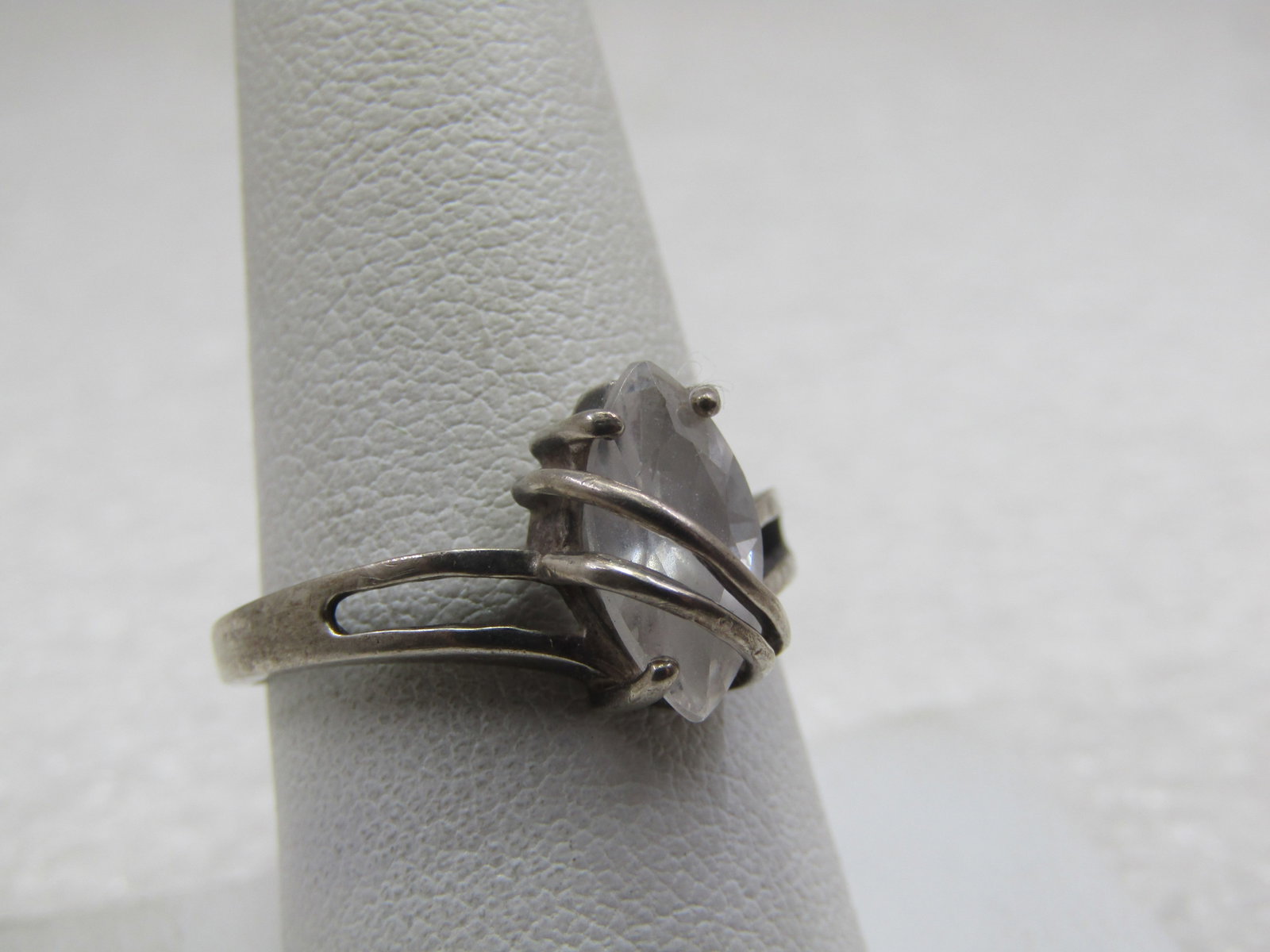 Vintage Sterling Clear Marquise Stone Ring, Sz. 8.5, Signed CA, 1960's-1970's - 2
