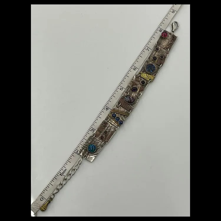 Estate Artisan Handmade Sterling Silver and Cabochon Multi Disk Bracelet Sterling SilverHallmarked - 6