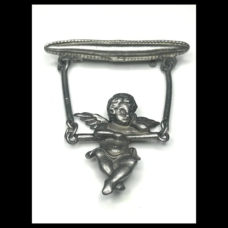 Vintage Articulated Swinging Cherub Brooch - 2