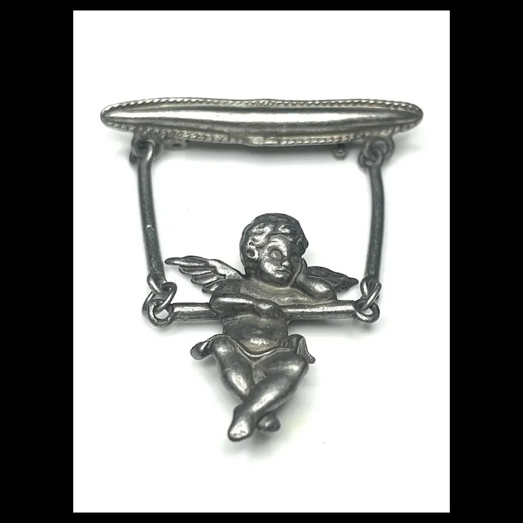Vintage Articulated Swinging Cherub Brooch - 4