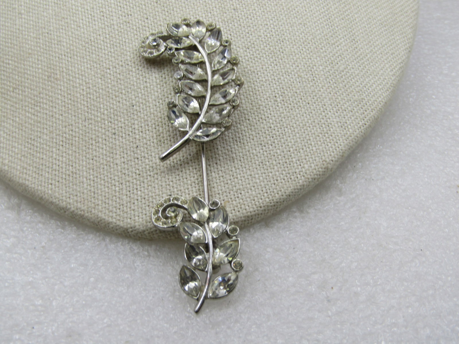 Vintage Rhinestone Leaf Stick Pin With Rhinestone End Cap, 1940's - 2