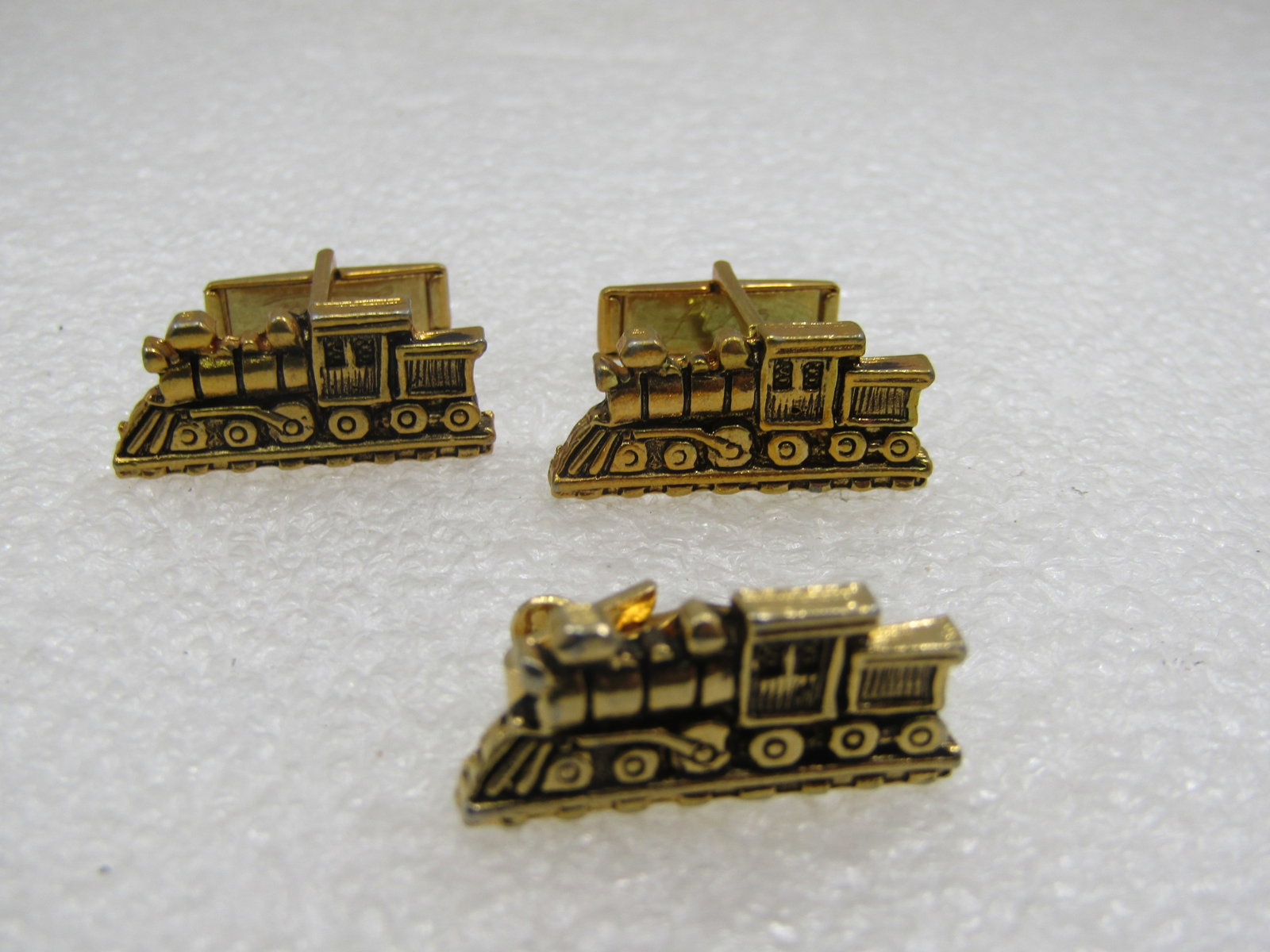 Vintage Train Engine Cufflinks & Tie Clip Set, 1960's-1970's Signed Lisa - 2
