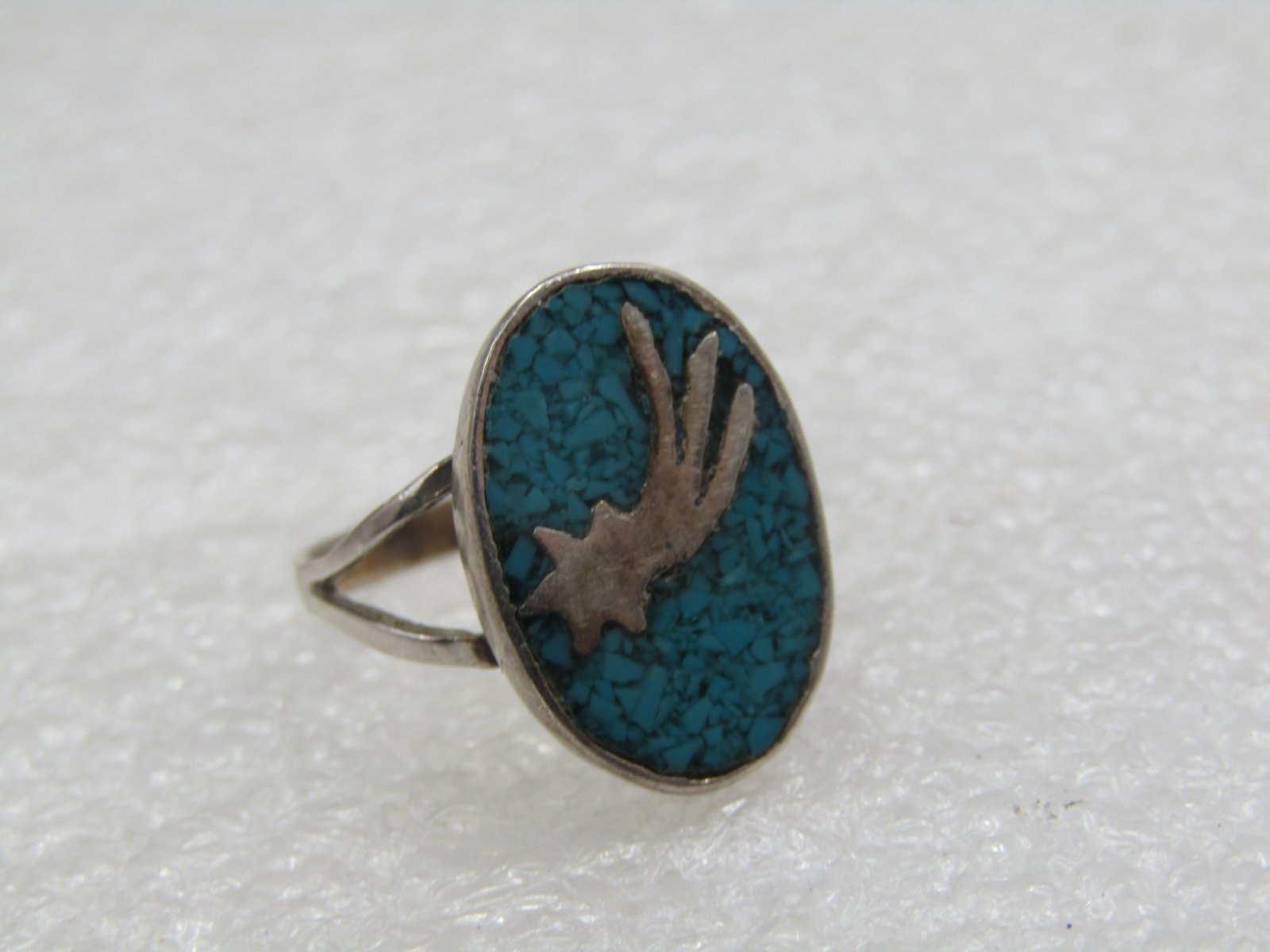 Vintage Sterling Southwestern Shooting Star Turquoise Ring, Sz. 6 - 5