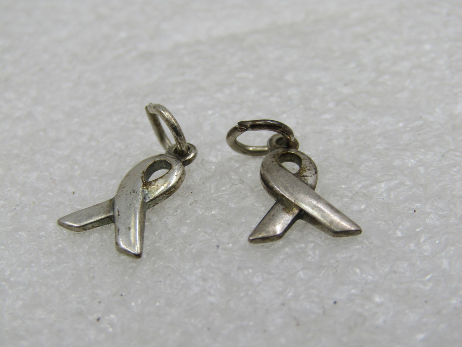 Vintage Pair Sterling Breast Cancer Awareness Charm, signed STC - 2