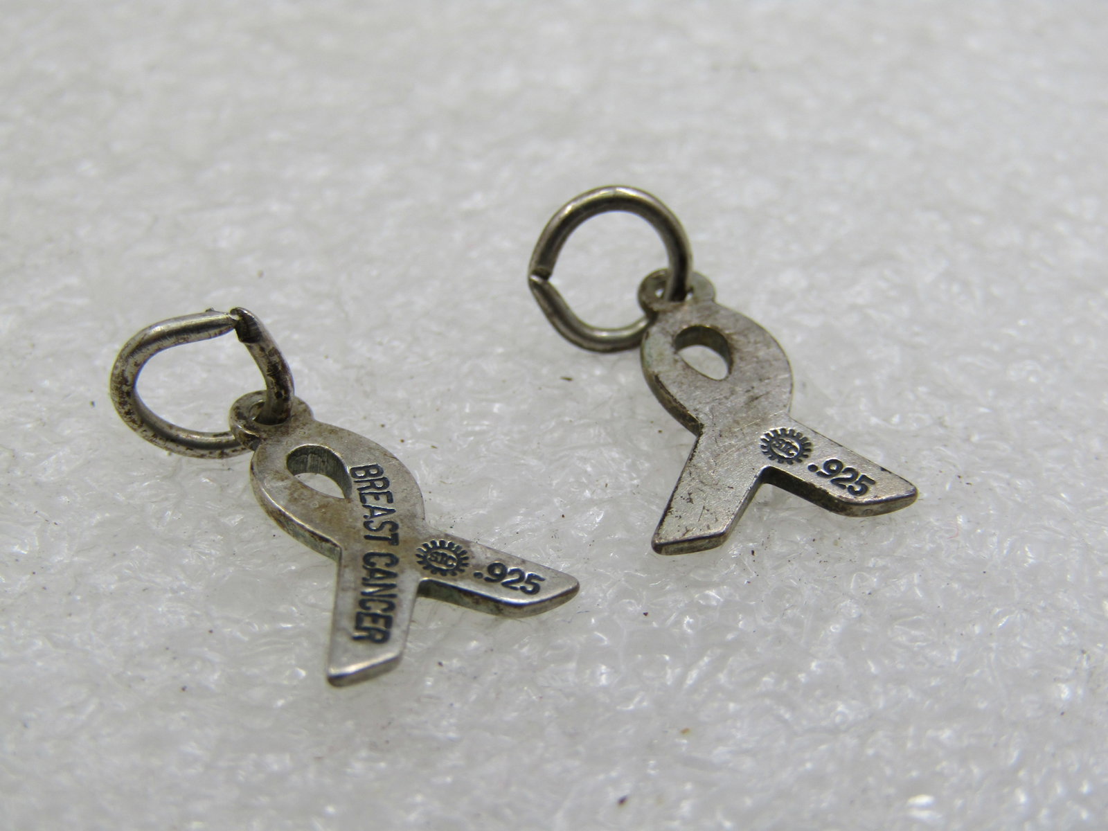 Vintage Pair Sterling Breast Cancer Awareness Charm, signed STC - 4