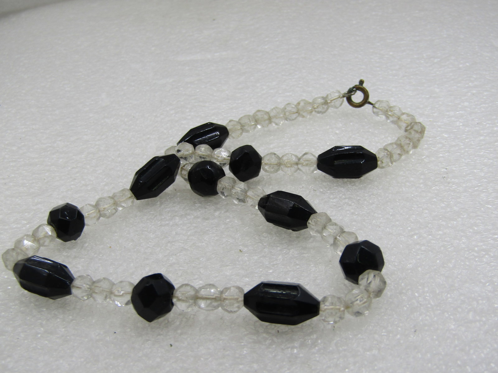 Vintage Clear & Black Glass Beaded Necklace, 15.5", 1940's - 5