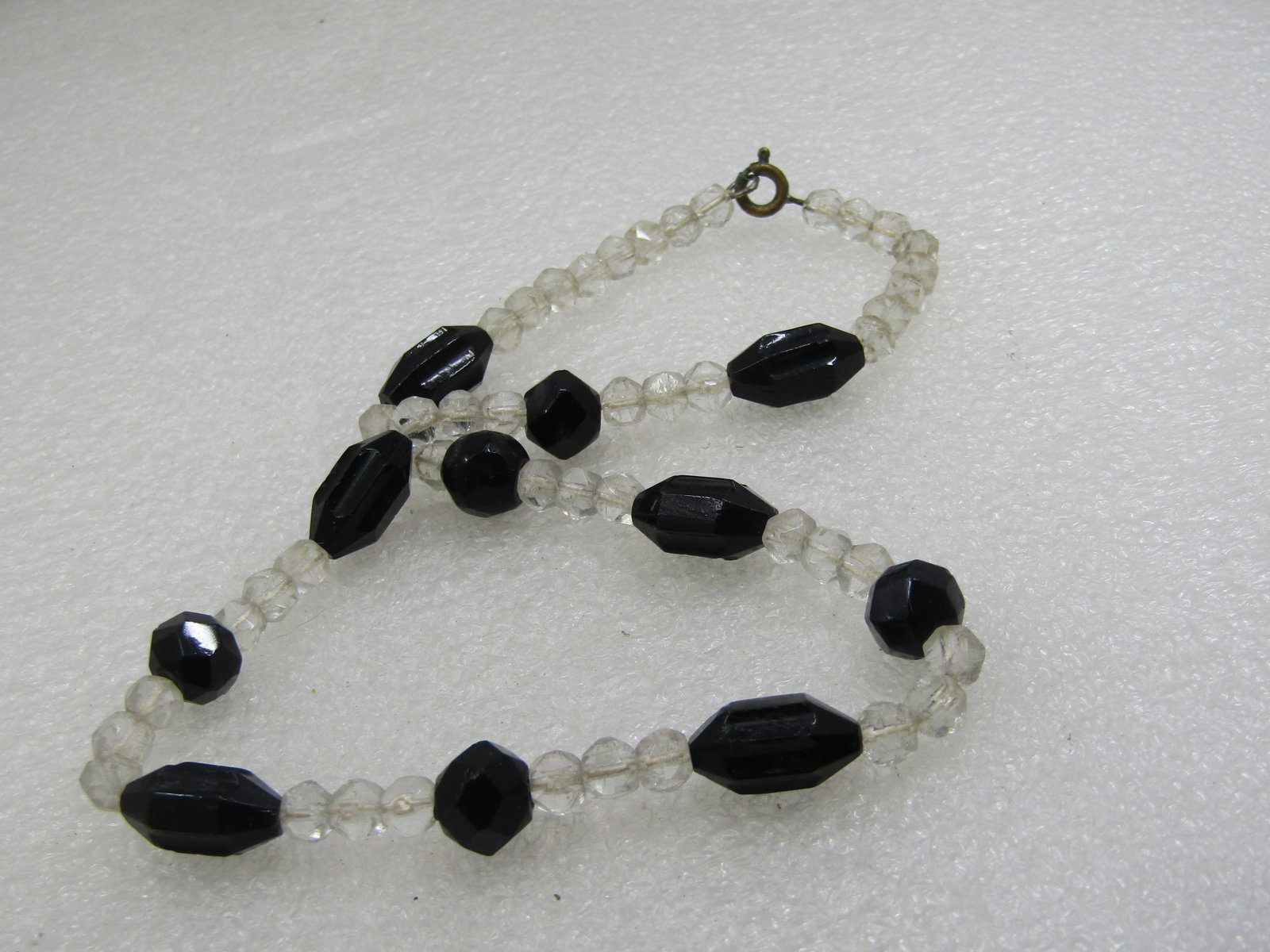 Vintage Clear & Black Glass Beaded Necklace, 15.5", 1940's - 6