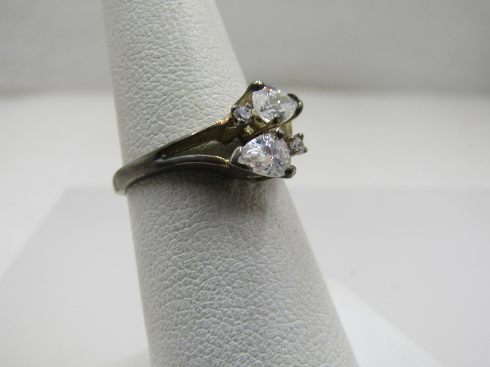 Vintage Sterling Bypass Clear CZ Ring, Sz. 6.5 - 2