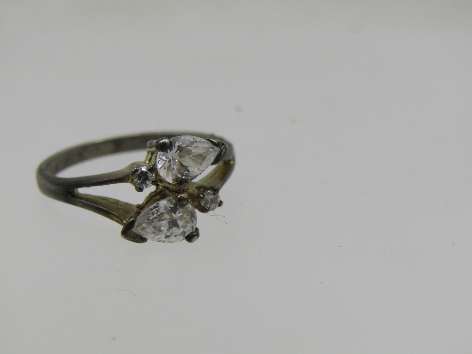 Vintage Sterling Bypass Clear CZ Ring, Sz. 6.5 - 4