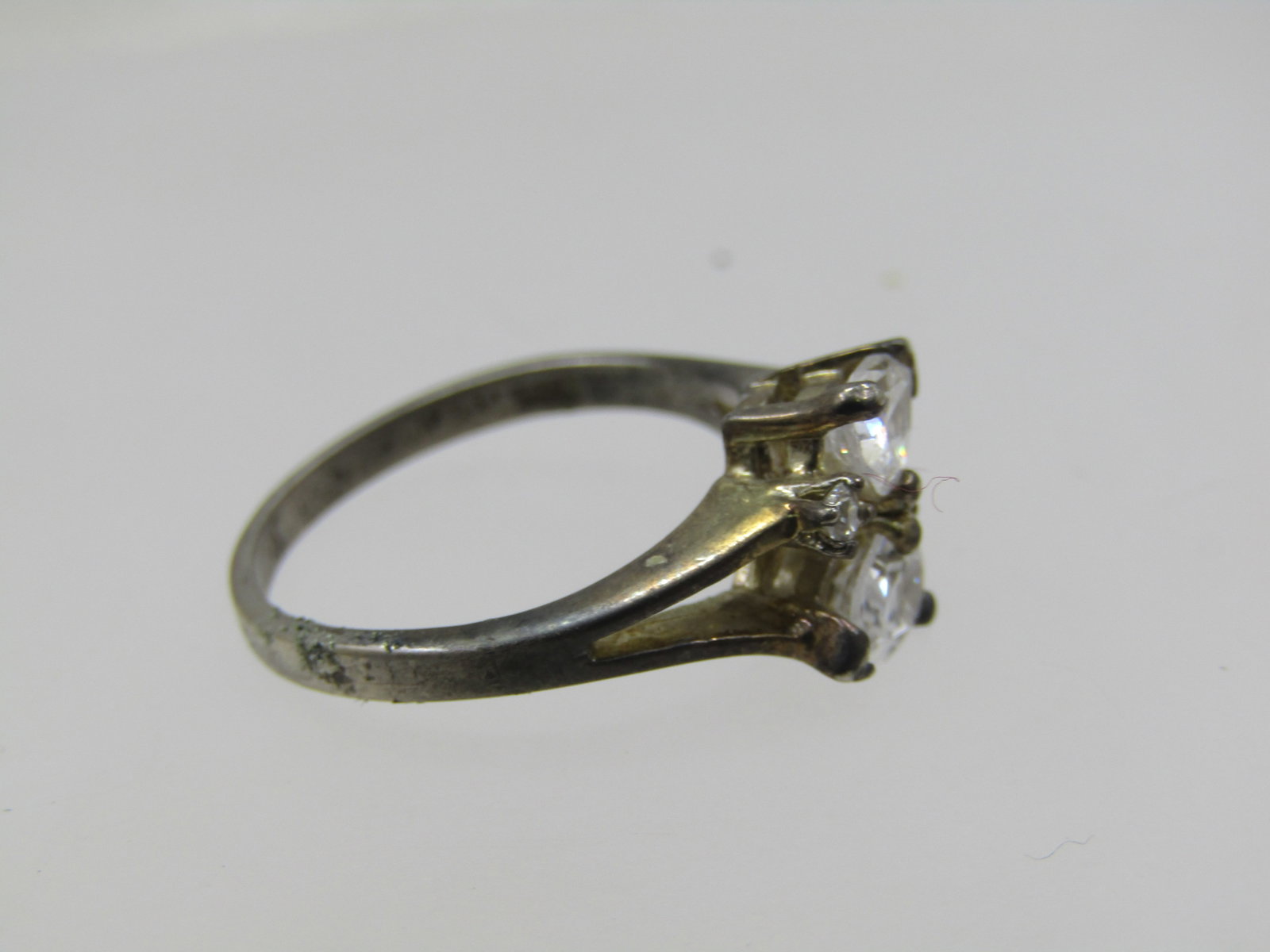 Vintage Sterling Bypass Clear CZ Ring, Sz. 6.5 - 5