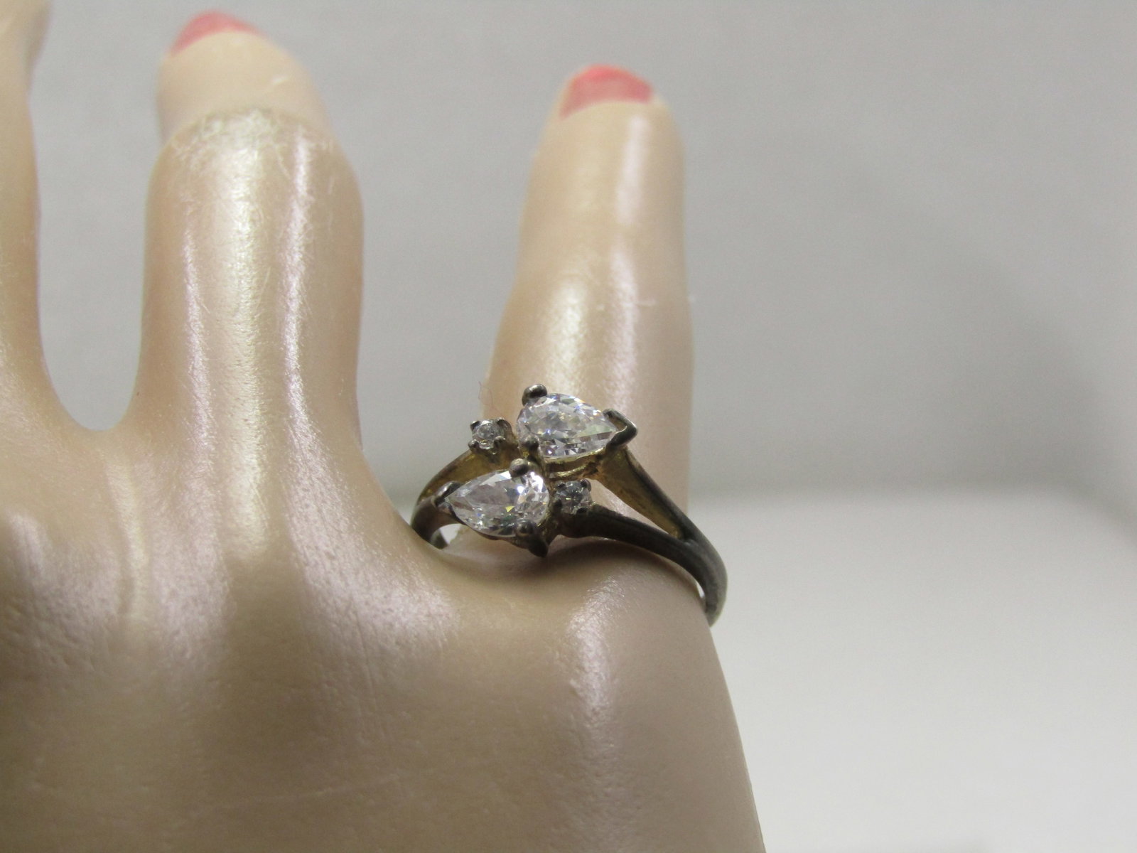 Vintage Sterling Bypass Clear CZ Ring, Sz. 6.5 - 6