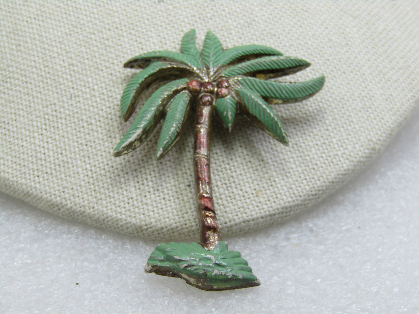 Vintage Painted Coconut Palm Tree Brooch, 1940's-1950's, 2.5" - 2