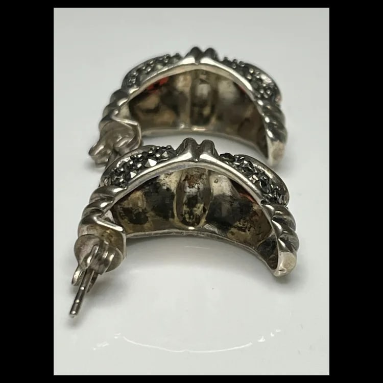 Estate Sterling Silver Marcasite and Garnet EarringsSterling Silver, Marcasite, GarnetWeighs 9.4 - 5