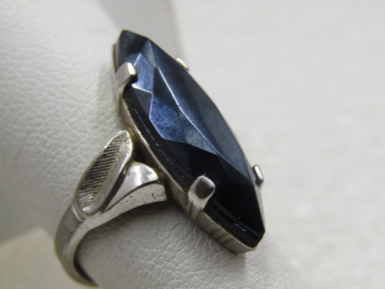 Vintage Sterling Hematite Ring, Sz 6.5, Signed - 4