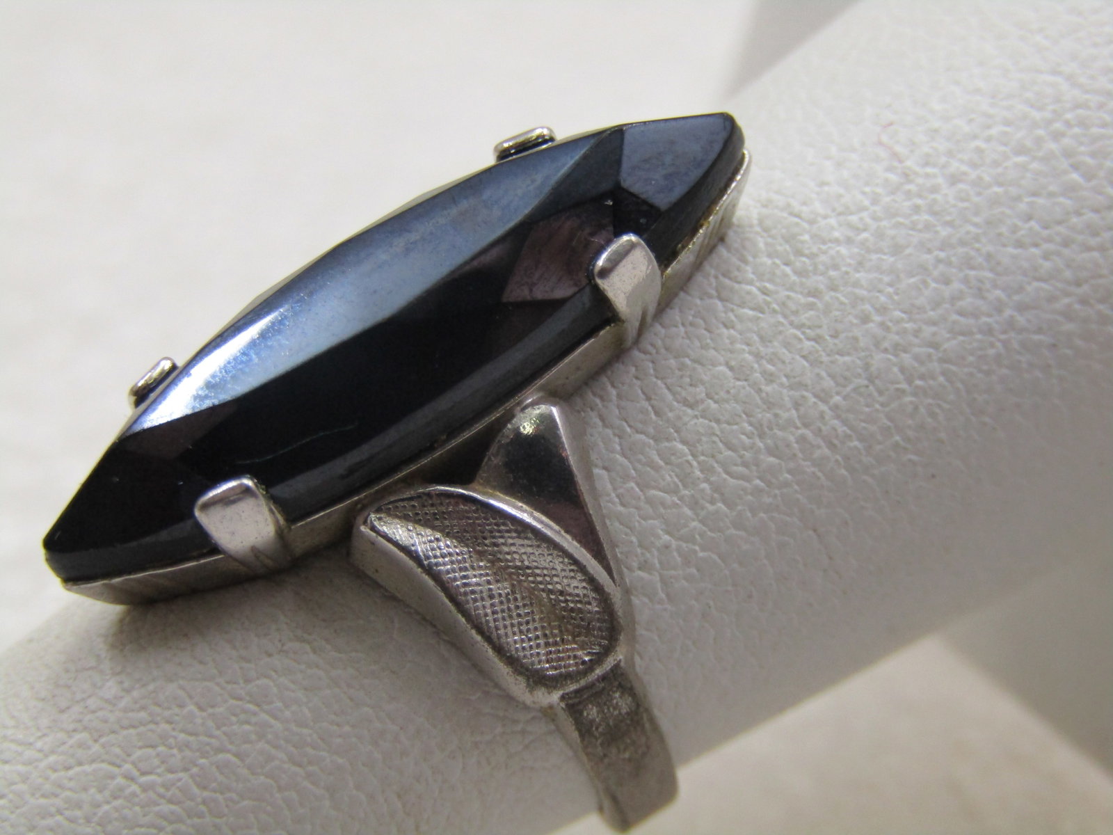 Vintage Sterling Hematite Ring, Sz 6.5, Signed - 5