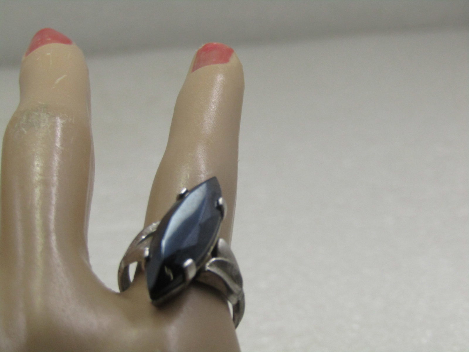 Vintage Sterling Hematite Ring, Sz 6.5, Signed - 8