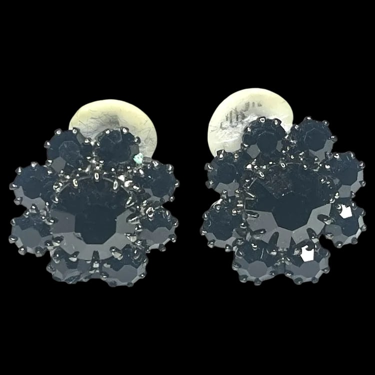 Vintage Rhinestone Flower Clip Earrings (1 of 4)