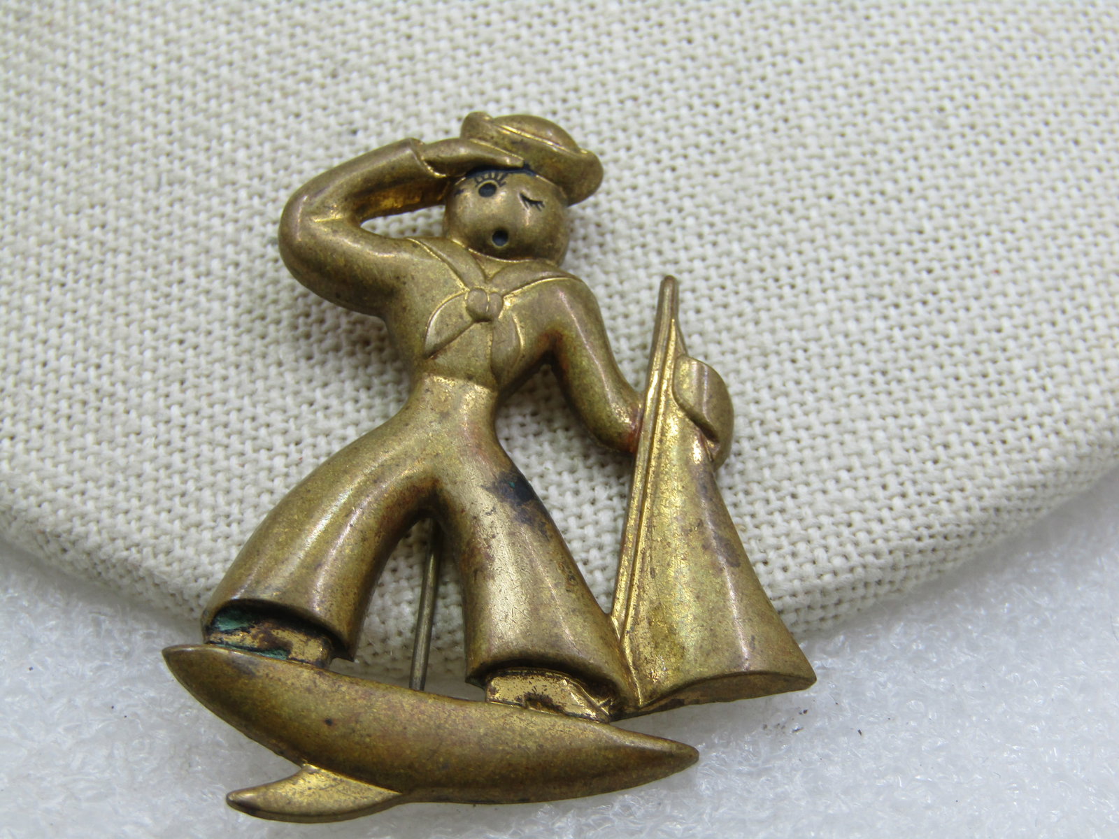 Vintage Sailor Brooch, Pressed Brass, 1920's-1930's, C-Clasp - 2