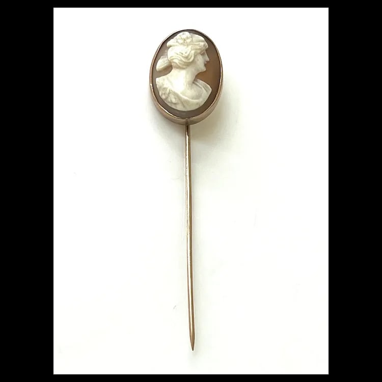 Antique 14k Gold Shell Cameo Stickpin - 2