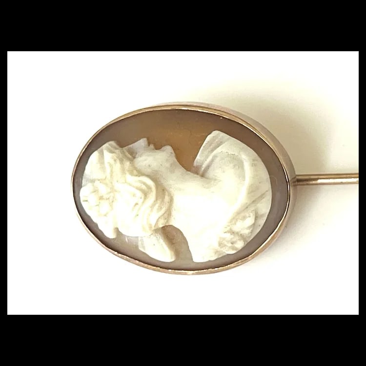 Antique 14k Gold Shell Cameo Stickpin - 3