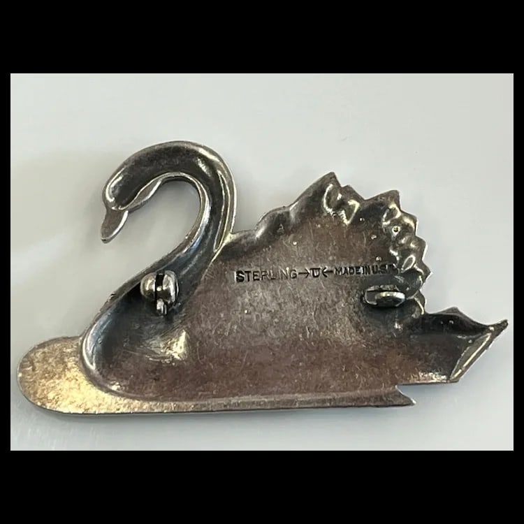 Vintage Sterling and Enamel Daisy and Swan Brooches - 7