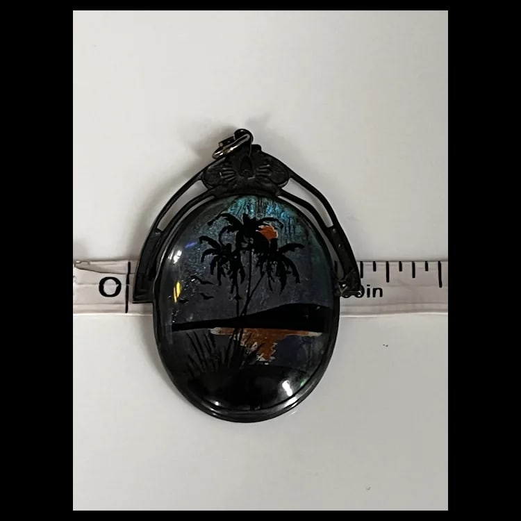 Vintage Sterling Silver Butterfly Wing Palm Tree Paradise PendantWeight - 4.9 GramsMeasurements - 1 - 5