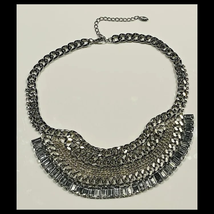 Estate NOBIA Statement Chain and Rhinestone Bib NecklaceMetal. RhinestonesWeighs 156 gramsMeasures - 2