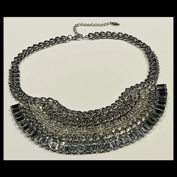 Estate NOBIA Statement Chain and Rhinestone Bib NecklaceMetal. RhinestonesWeighs 156 gramsMeasures - 3