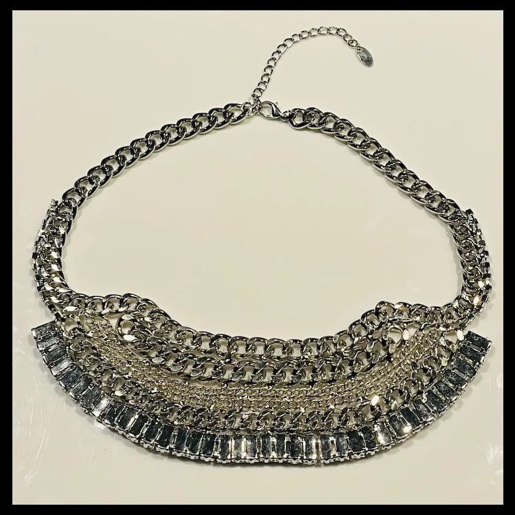 Estate NOBIA Statement Chain and Rhinestone Bib NecklaceMetal. RhinestonesWeighs 156 gramsMeasures - 4