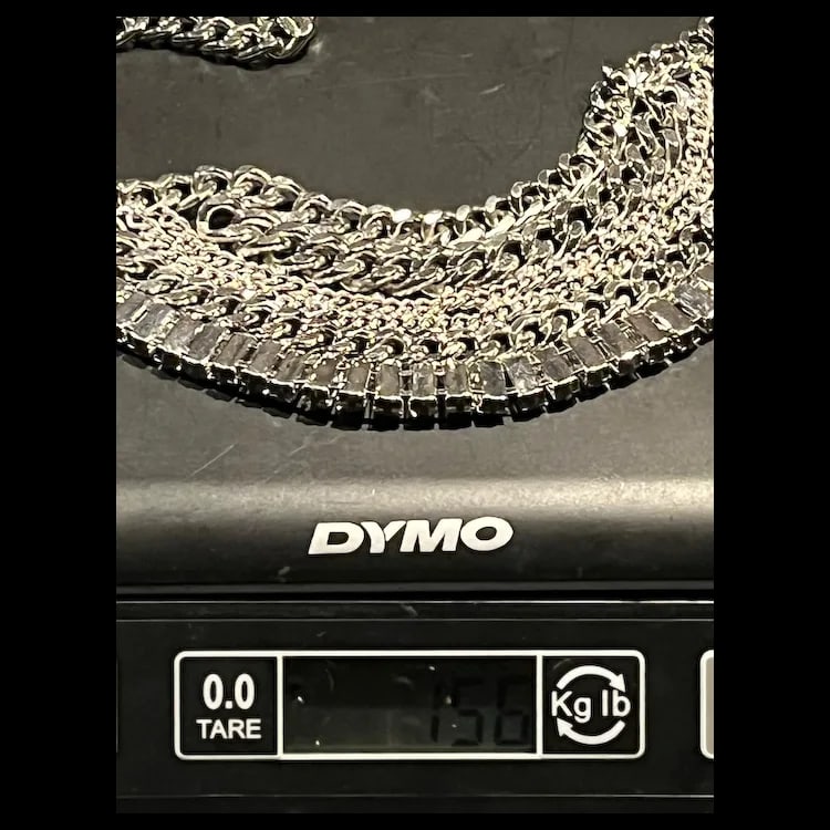 Estate NOBIA Statement Chain and Rhinestone Bib NecklaceMetal. RhinestonesWeighs 156 gramsMeasures - 6