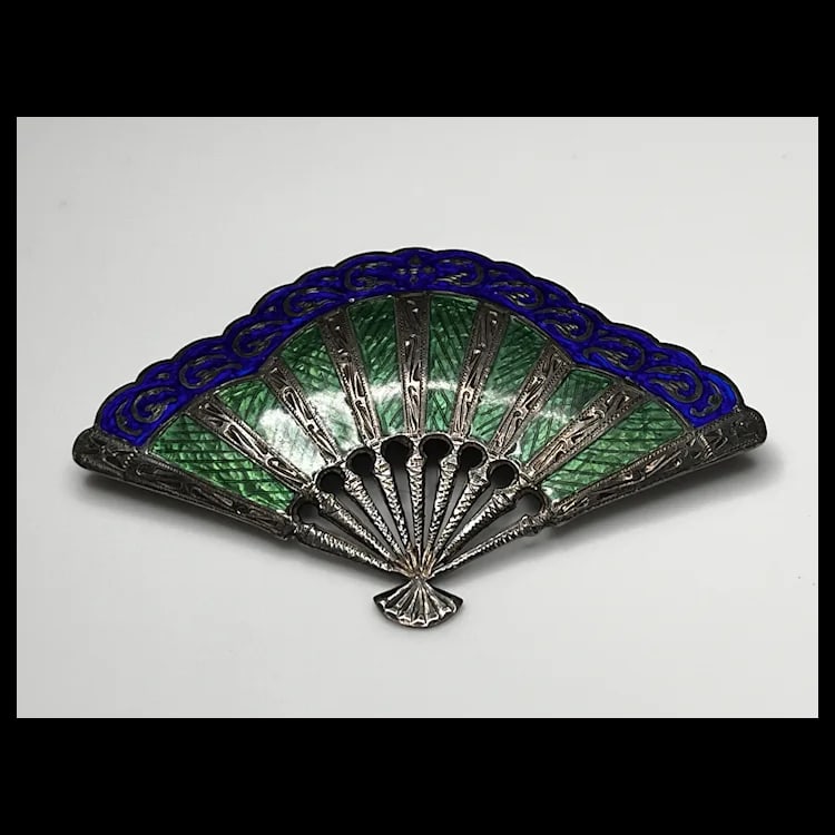 Vintage Siam Sterling Silver Blue / Green Enamel Fan Brooch / PinWeight - 13.2 GramsMeasurements - - 2
