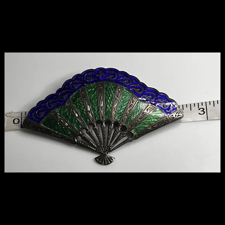 Vintage Siam Sterling Silver Blue / Green Enamel Fan Brooch / PinWeight - 13.2 GramsMeasurements - - 5